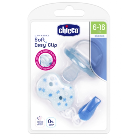 CHICCO CHUPETA PHISIO SOFT ORTODÔNTICA MENINO COM CLIP 6-16M CH.CHU73014100000