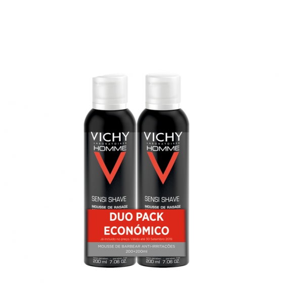 VICHY HOMME SENSI SHAVE DUO MOUSSE 2 X 200 ML COM DESCONTO DE 2.5€