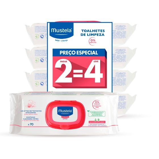 MUSTELA BEBÉ MUDA DA FRALDA TOALHETES DE LIMPEZA SEM PERFUME 4 X 70 UNIDADE(S) 2=4