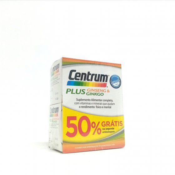 CENTRUM PLUS GINSENG & GINKGO DUO COMPRIMIDOS 2 X 30 UNIDADE(S) COM OFERTA DE 50% NA 2Ş EMBALAGEM